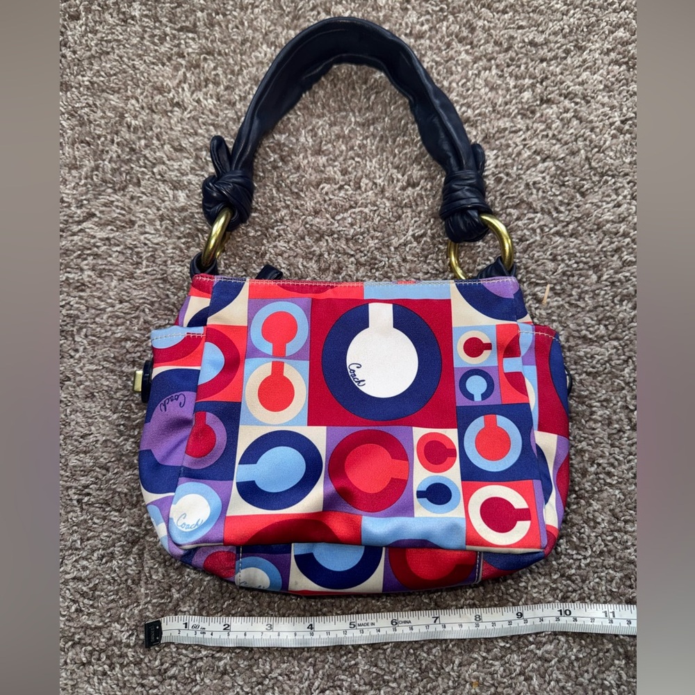 Coach Madison Scarf Satin Graphic Op Art Resort Small Handbag